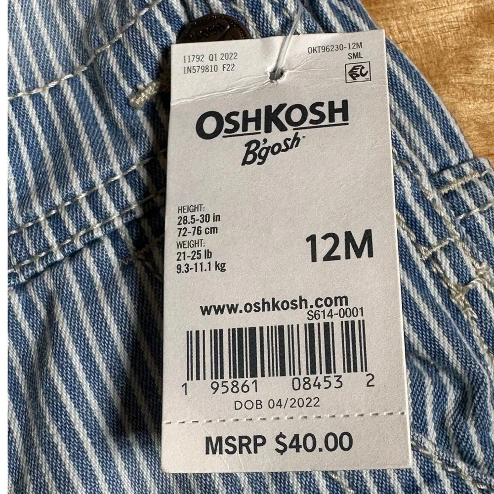 OshKosh B'gosh Overalls Kids 12M Blue Hickory Stripe NEW Carpenter Denim Bibs